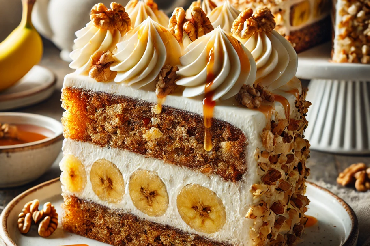 Heavenly Banana Walnut Cream Cake